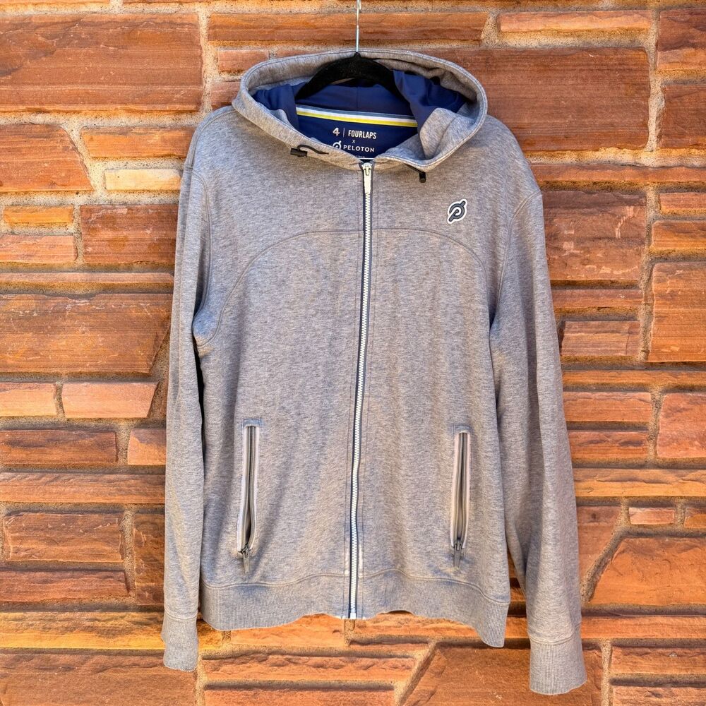 Peloton x Fourlaps Full Zip Hoodie Jacket Heather Grey Large Athletic Training